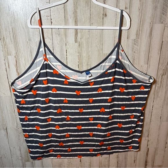 Sunday Sleep Tank From Old Navy Blue Stripe With Orange Hearts 4X - Picture 1 of 16
